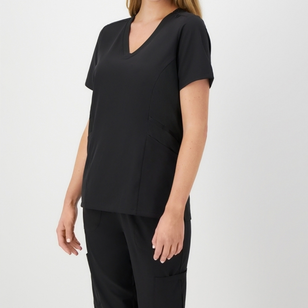 Night Shift V-Neck Scrub Top & Cargo Pant Workwear Set BLACK size Large